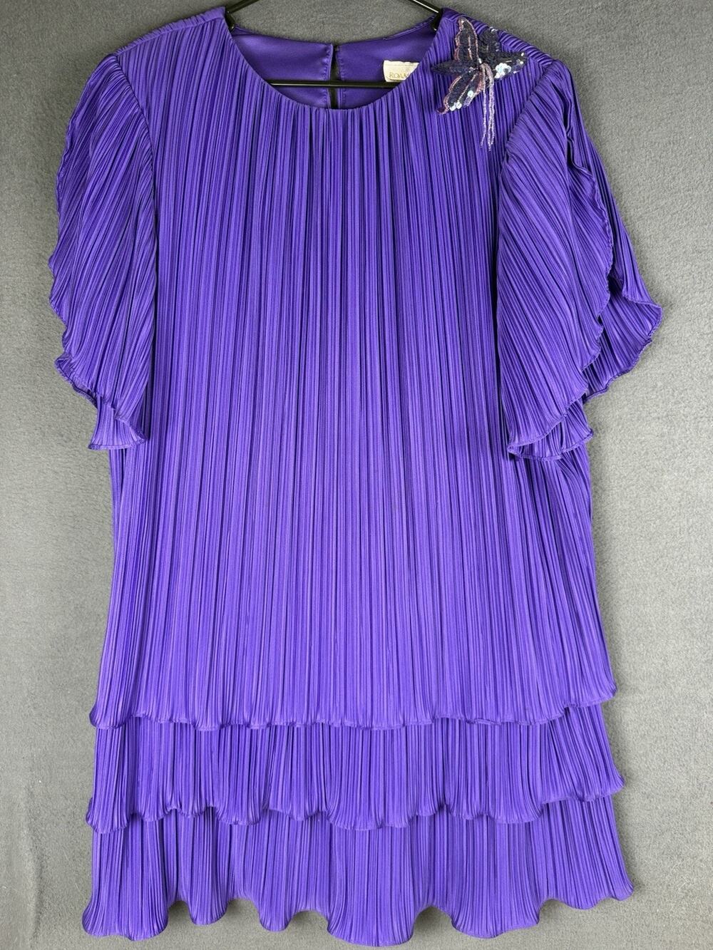 VTG Roamans Dress EMBELLISHED CRINKLE Stretch Pleated tiered COCKTAIL DRESS
